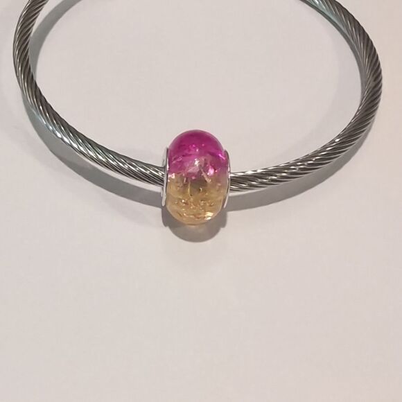 Silver Pink and Yellow‎ Charm for Pandora Style Bracelet - Picture 1 of 6